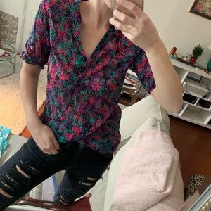 Multicolore tropical leaf blouse